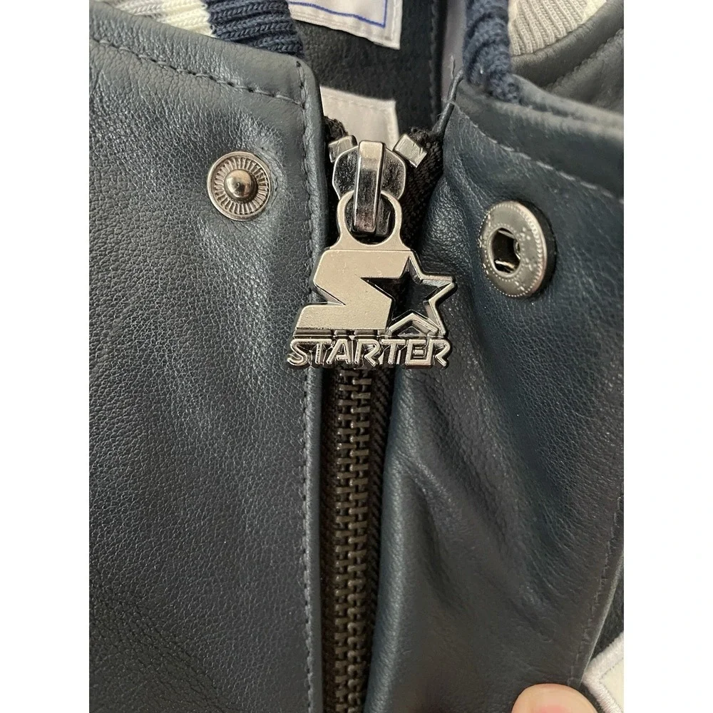 Vintage STARTER‎ New York Yankees Logo Genuine Leather Bomber Jacket Mens Large